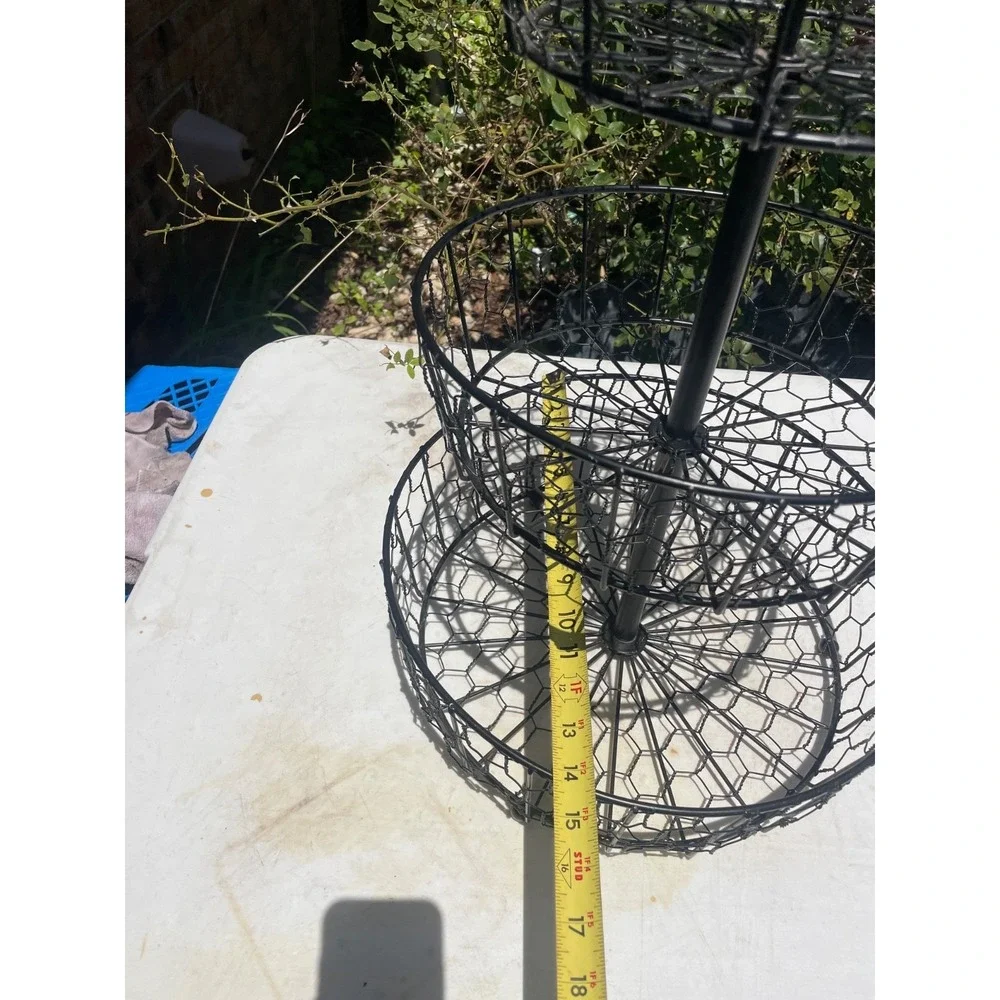 Wire Basket Tray Larger 3 Tier Round Black Fruit Toy Kitchen Bathroom Decor